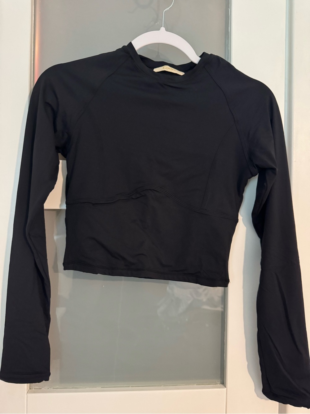Black Long-Sleeve Cropped Performance Top